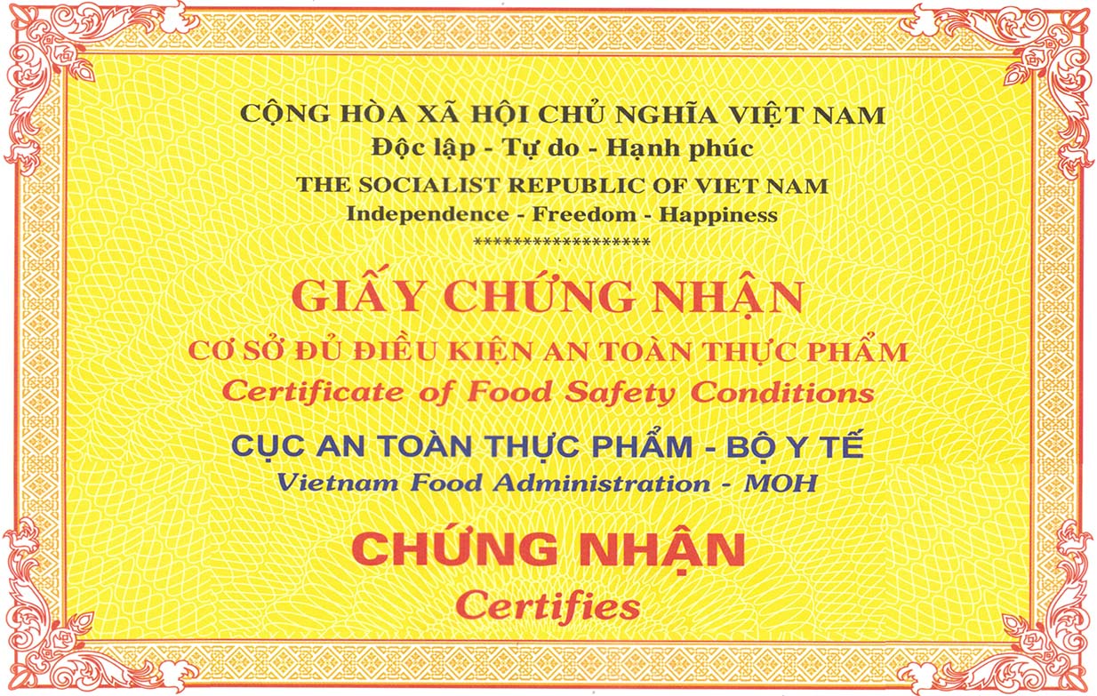 Hồ sơ, thủ tục cấp giấy chứng nhận vệ sinh an toàn thực phẩm